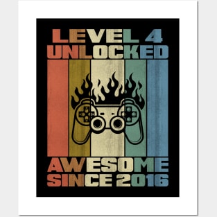 Level 4 Unlocked Birthday 4 Years Old Awesome Since 2016 Posters and Art